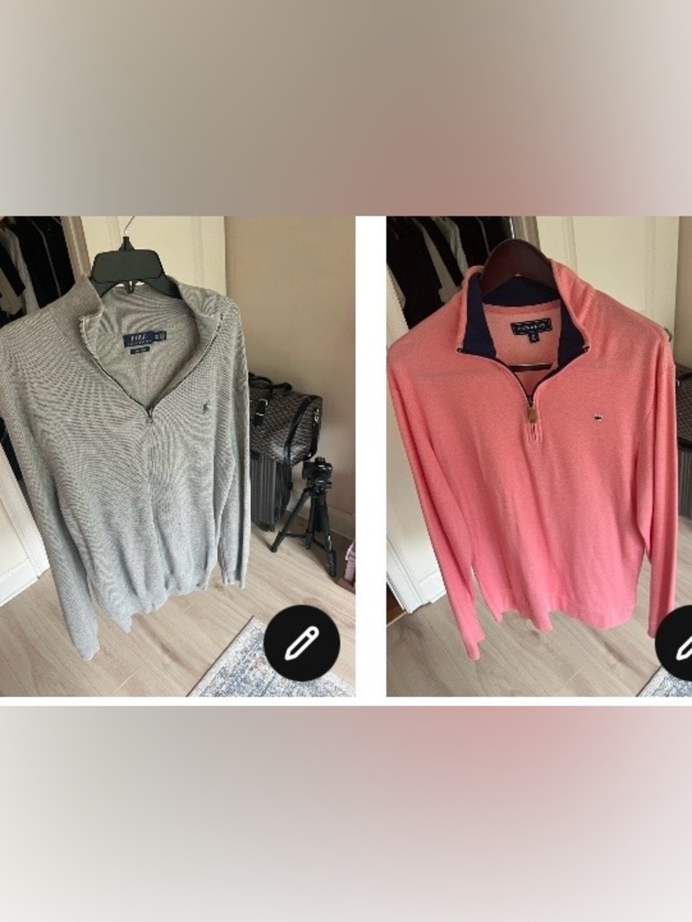 Set of 2 Polo Ralph Lauren and Crown Ivy Quarter-Zip Knit Sweaters, Brand New, L